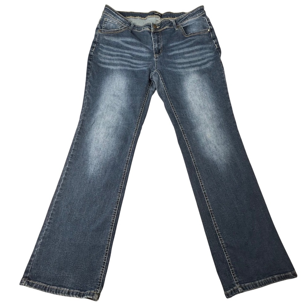 Flamingals Womens Bootcut Jeans Medium Wash Whiskered Denim Blue Size 12/35